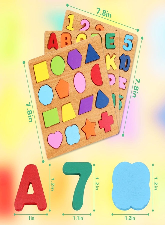 NASHRIO Alphabet Wooden Puzzles for Toddlers 3-5, Pack of 3 ABC, Number and Shape Puzzle, Preschool Educational Learning Toys with Puzzle Board & Letter Blocks for Girls Boys Ages 3 4 5 Years Old - Image 2